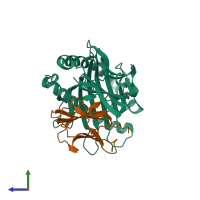 PDB entry 6vqe coloured by chain, side view.