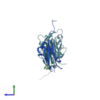 PDB entry 6vqn coloured by chain, side view.