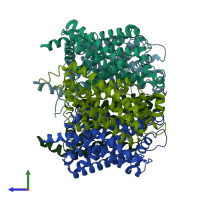 PDB entry 6vqq coloured by chain, side view.