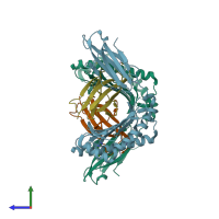 PDB entry 6vqz coloured by chain, side view.