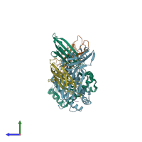 PDB entry 6vr5 coloured by chain, side view.