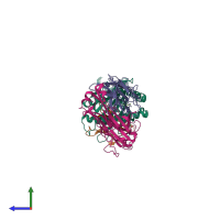 PDB entry 6vrm coloured by chain, side view.