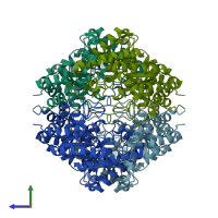 PDB entry 6vrs coloured by chain, side view.