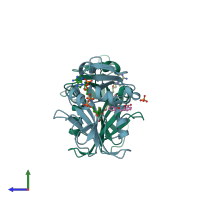 PDB entry 6vse coloured by chain, side view.