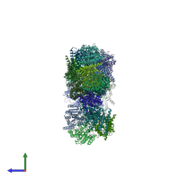 PDB entry 6vsu coloured by chain, side view.