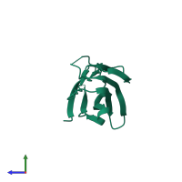 PDB entry 6vsv coloured by chain, side view.