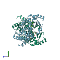 PDB entry 6vsw coloured by chain, side view.