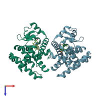 PDB entry 6vsw coloured by chain, top view.