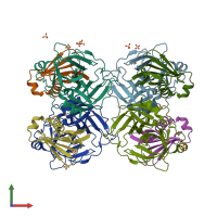 PDB entry 6vtm coloured by chain, front view.