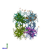 PDB entry 6vtm coloured by chain, side view.