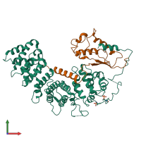 PDB entry 6vu5 coloured by chain, front view.