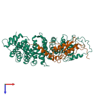 PDB entry 6vu5 coloured by chain, top view.