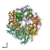 PDB entry 6vvo coloured by chain, side view.