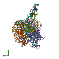 PDB entry 6vvz coloured by chain, side view.