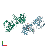 PDB 6vww coloured by chain and viewed from the front.