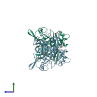PDB entry 6vww coloured by chain, side view.