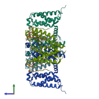 PDB entry 6vwx coloured by chain, side view.