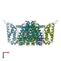 PDB entry 6vwx coloured by chain, top view.