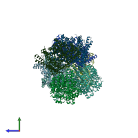 PDB entry 6vxe coloured by chain, side view.