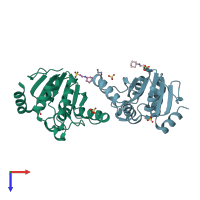 PDB entry 6vxs coloured by chain, top view.