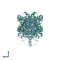 PDB entry 6vyi coloured by chain, side view.