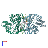 PDB entry 6vyi coloured by chain, top view.
