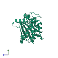PDB entry 6vzk coloured by chain, side view.