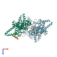 PDB entry 6vzt coloured by chain, top view.