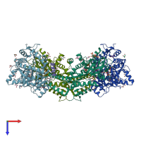 PDB entry 6vzv coloured by chain, top view.
