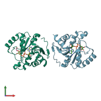 PDB entry 6w02 coloured by chain, front view.