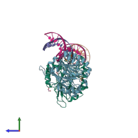 PDB entry 6w0q coloured by chain, side view.