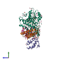 PDB entry 6w1d coloured by chain, side view.