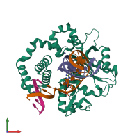 PDB entry 6w2m coloured by chain, front view.
