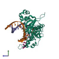 PDB entry 6w2m coloured by chain, side view.