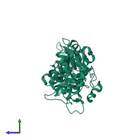 PDB entry 6w3b coloured by chain, side view.