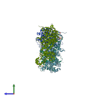 PDB entry 6w3c coloured by chain, side view.