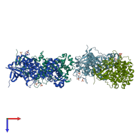 PDB entry 6w3c coloured by chain, top view.