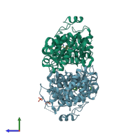 PDB entry 6w3e coloured by chain, side view.
