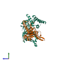 PDB entry 6w3i coloured by chain, side view.
