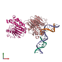 PDB entry 6w3q coloured by chain, front view.