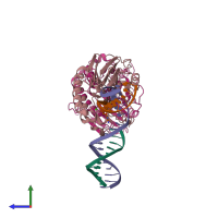 PDB entry 6w3q coloured by chain, side view.