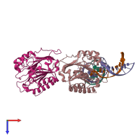 PDB entry 6w3q coloured by chain, top view.