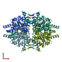 PDB entry 6w3z coloured by chain, front view.