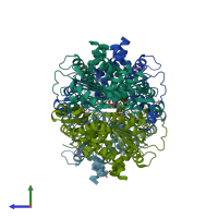 PDB entry 6w3z coloured by chain, side view.