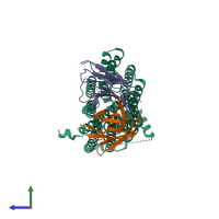 PDB entry 6w4s coloured by chain, side view.