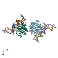 PDB entry 6w4t coloured by chain, top view.