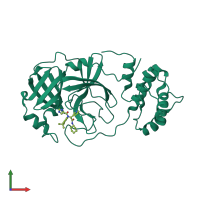 PDB entry 6w63 coloured by chain, front view.