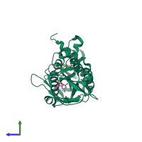 PDB entry 6w6d coloured by chain, side view.