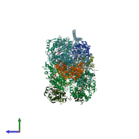 PDB entry 6w6e coloured by chain, side view.