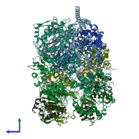 PDB entry 6w6g coloured by chain, side view.